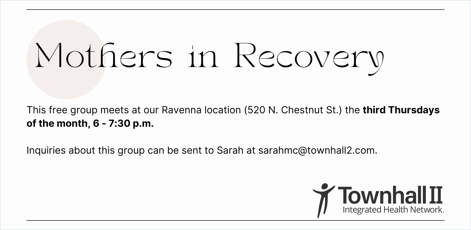 Mothers in Recovery meets 3rd Thursdays at 520 Chesnut in Ravenna